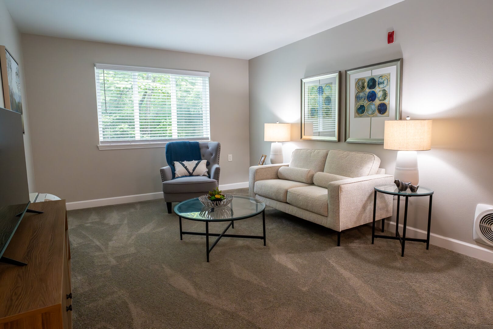 Bright Living Room With Modern Furniture at Independent Living Facility